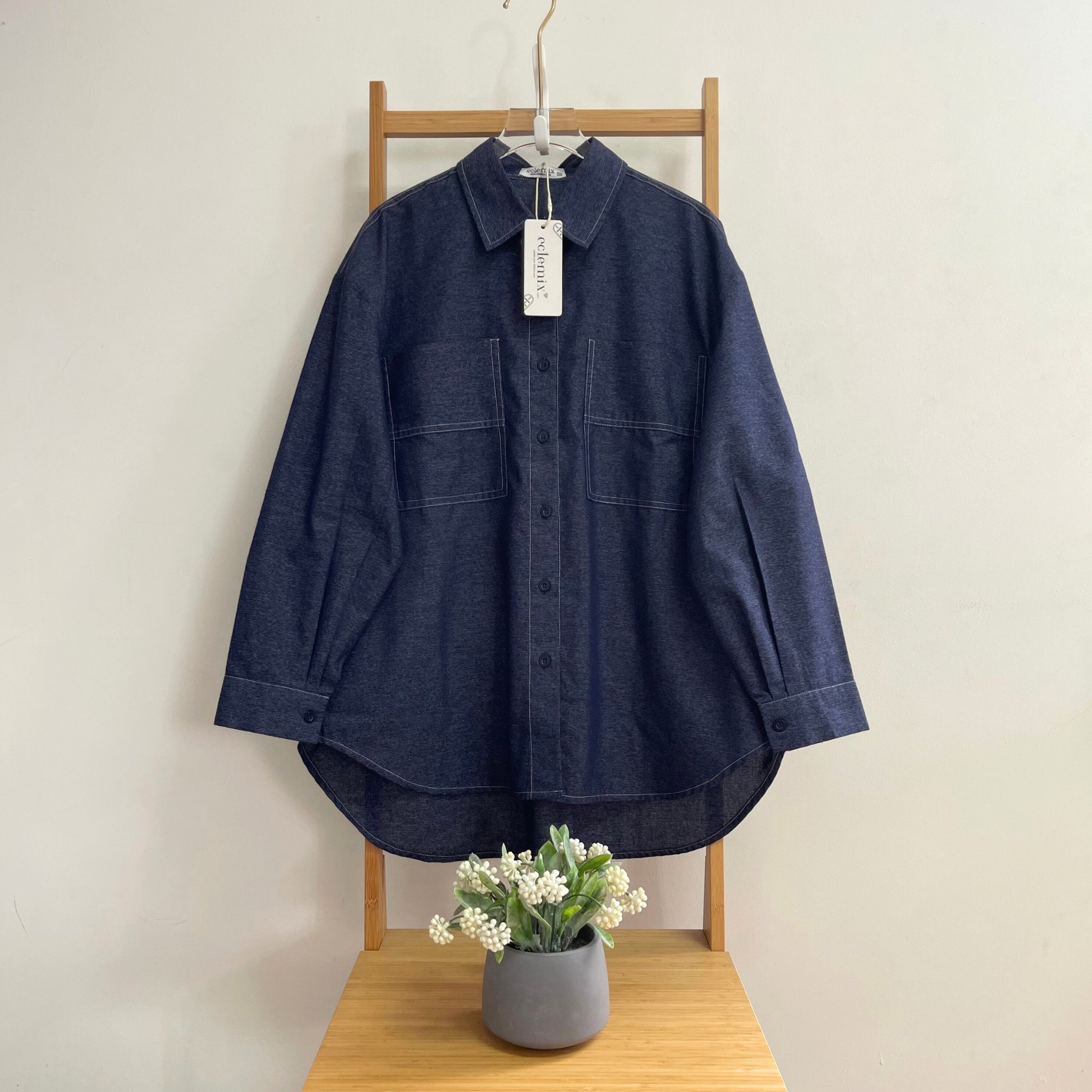 Image of Eclemix Top Sheeka | Atasan Wanita Kemeja Polos Kancing Depan